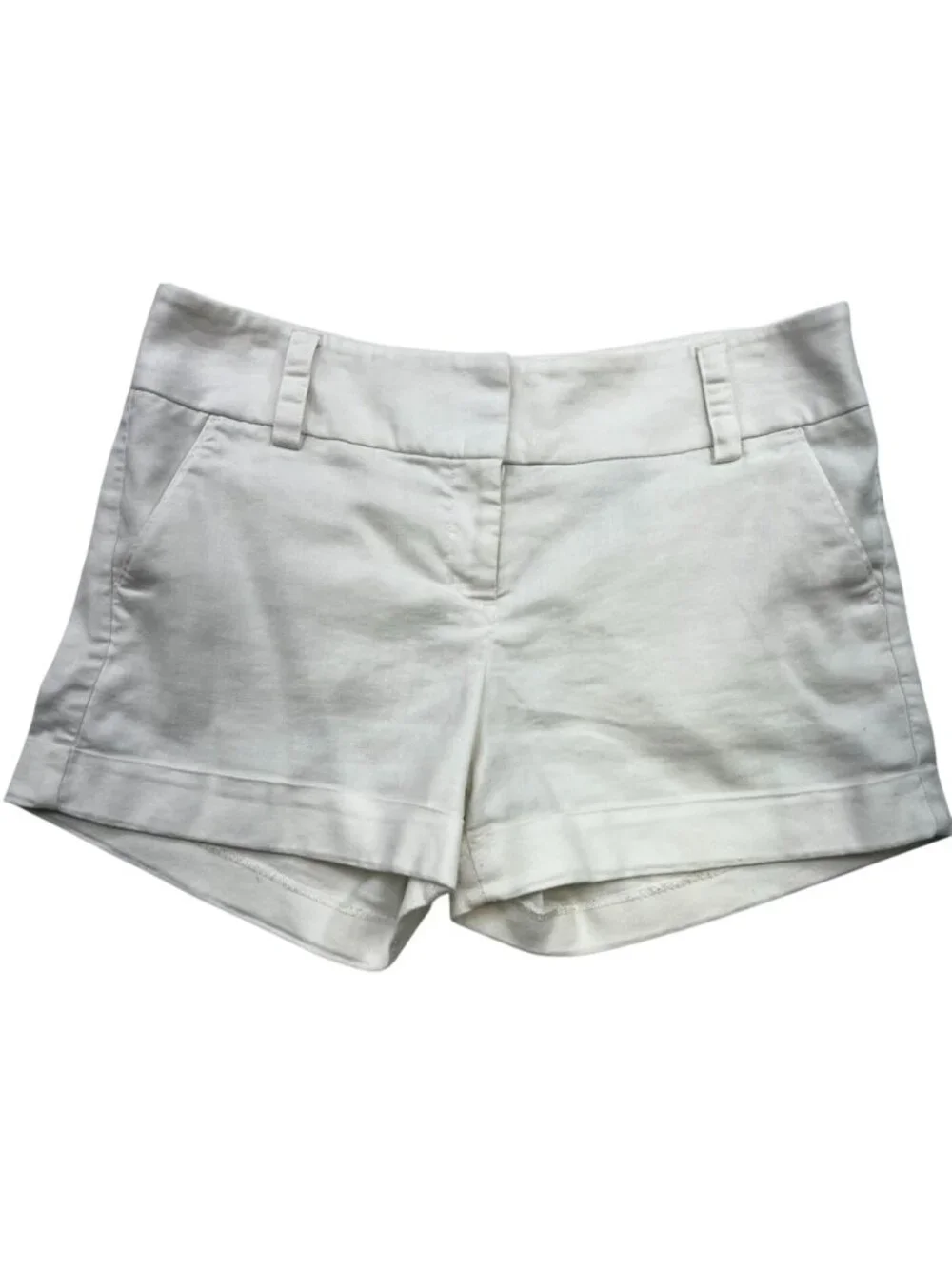 Express Women's Linen Blend Chino Shorts Flat Front Stretch Size 8 White Solid